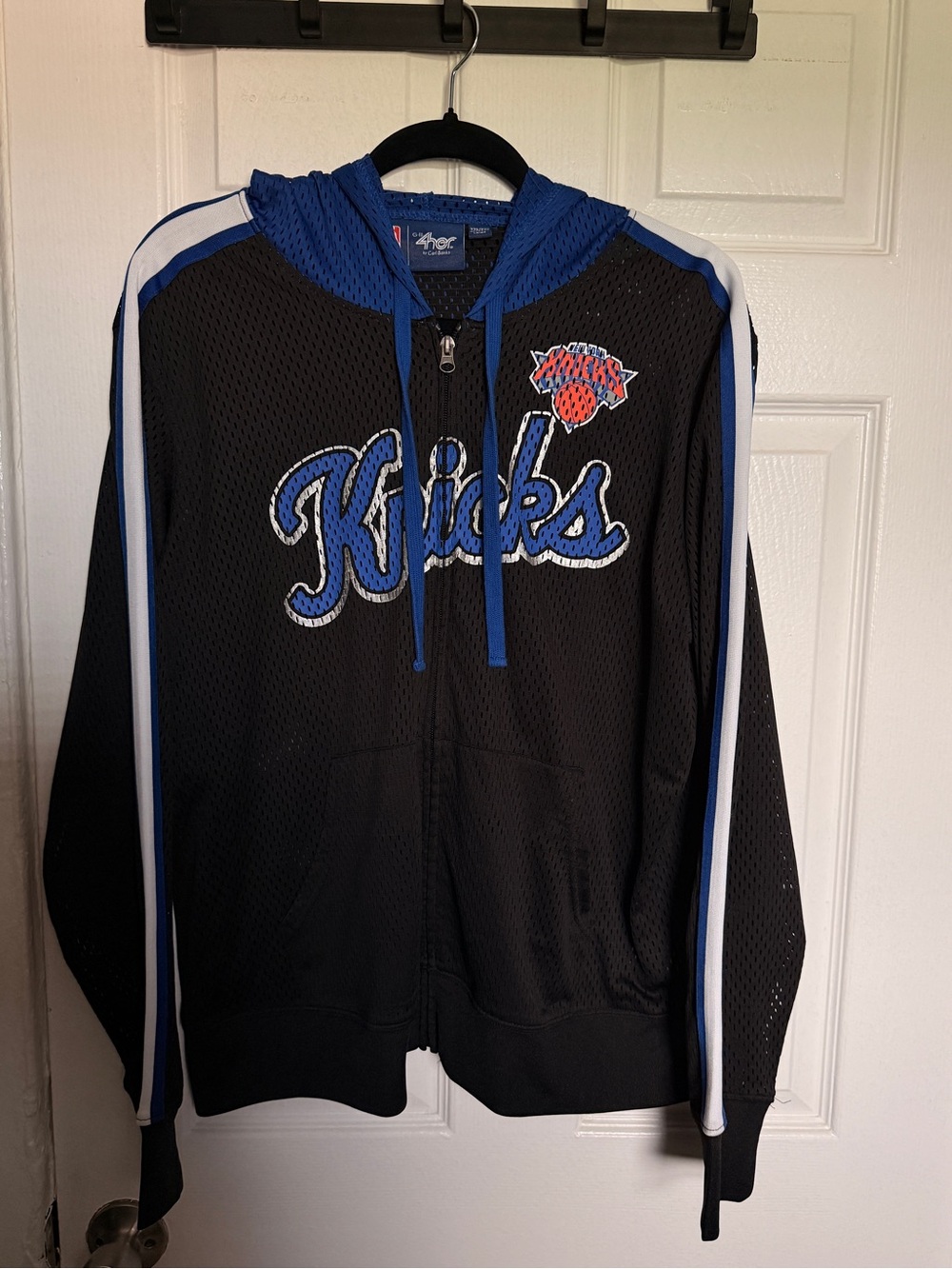 Knicks Mesh Zip-Up Hoodie in Black and Blue